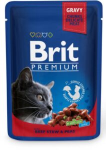 Вологий корм для котів Brit Premium Cat Beef Stew & Peas pouch з тушеною яловичиною та горошком 100 г