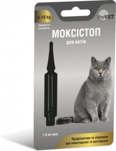 Краплі на холку для котів ProVET МОКСІСТОП від 4 до 10кг (для лікування і профілактики гельмінтозів) 1 піпетка