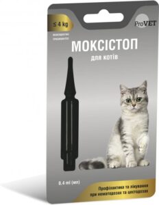 Краплі на холку для котів ProVET МОКСІСТОП до 4кг (для лікування і профілактики гельмінтозів) 1 піпетка
