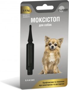 Краплі на холку для собак ProVET МОКСІСТОП до 4кг (для лікування і профілактики гельмінтозів) 1 піпетка