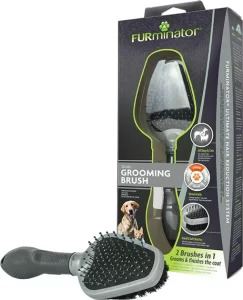 Гребінець-щітка FURminator для котів та собак двостороння з гумовою ручкою та захисними кульками