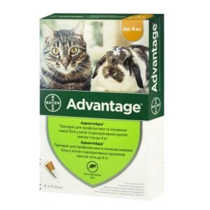 Краплі на холку для котів Bayer «Advantage» (Адвантейдж) до 4 кг, 4 тюбика
