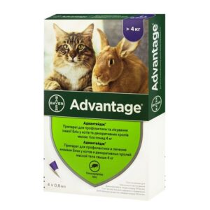 Краплі на холку для котів Bayer «Advantage» (Адвантейдж) від 4 до 8 кг, 4 тюбика