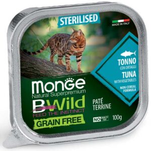 Вологий корм для котів MONGE CAT BWILD GR.FREE WET Sterilised тунець з овочами 100гр