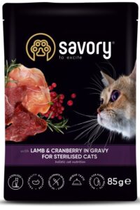 Savory Sterilised Cat Pouch Lamb and Cranberry - вологий корм для стерилізованих котів Savory 85 г ягня