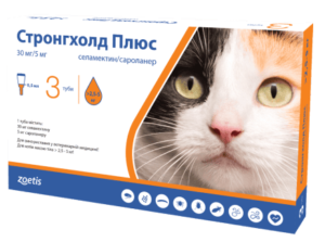 Краплі на холку для котів вагою від 2,5 до 5 кг Zeotis Stronghold Plus 3 тюбика