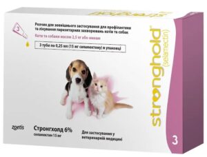 Краплі на холку для кошенят та цуценят вагою до 2,5 кг Zeotis Stronghold 3 тюбика