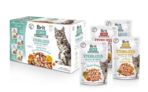 Brit Care Fillets in Gravy Flavour box Sterilized - вологий корм для стерилізованих котів філе в соусі набір смаків 12 х 85 г