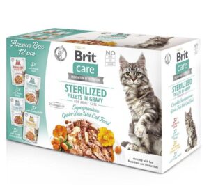 Brit Care Fillets in Gravy Flavour box Sterilized - вологий корм для стерилізованих котів філе в соусі набір смаків 12 х 85 г