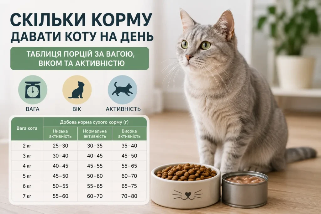 Таблиця норми корму для кота на день