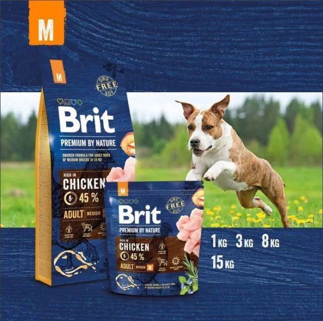 Brit Premium Dog Adult M - сухий корм для собак середніх порід з куркою