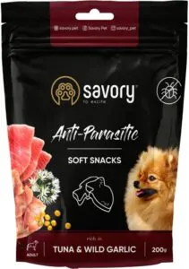 Ласощі для собак Savory з антипаразитарним ефектом, тунець і дикий часник
