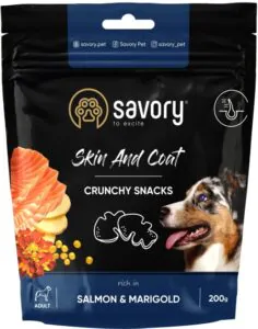 Ласощі для собак Savory для здоров'я шкіри та шерсті, лосось з чорнобривцями