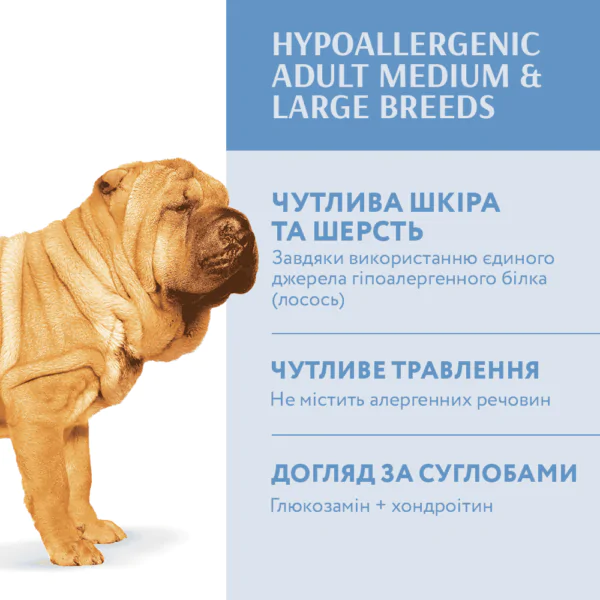 Optimeal Dog Adult Medium and Large Breeds Hypoallergenic - сухий корм для собак зі смаком лосося