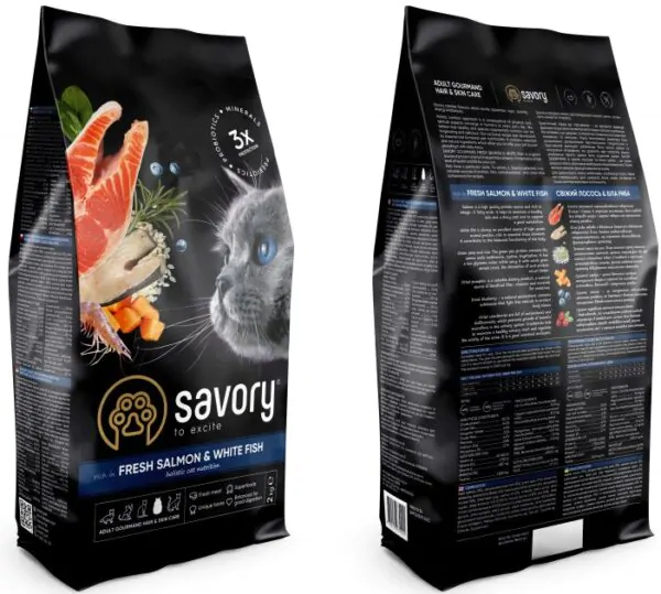 Savory Adult Cat Gourmand Fresh Salmon & White Fish - корм для довгошерстих котів з лососем