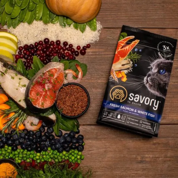 Savory Adult Cat Gourmand Fresh Salmon & White Fish - корм для довгошерстих котів з лососем