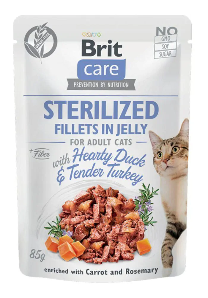 Brit Care Fillets in Jelly Duck and Turkey Sterilized - вологий корм для стерилізованих котів з качкою та індичкою 85 г