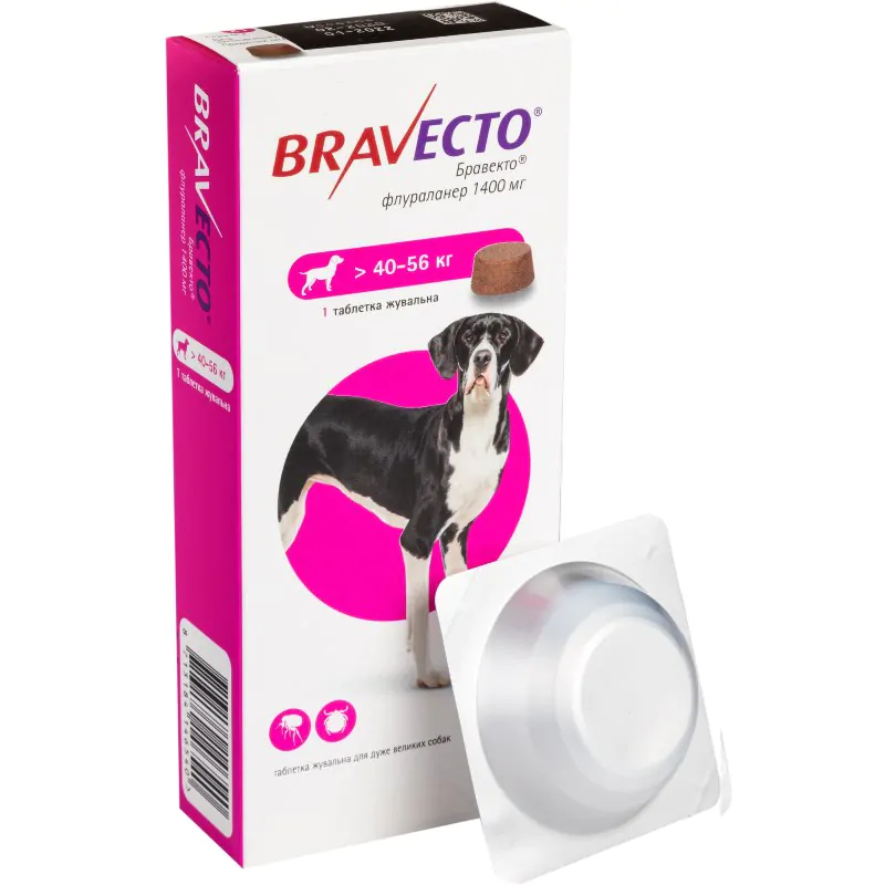 Таблетки для собак від бліх та кліщів «Bravecto» (Бравекто) 40-56 кг Таблетки для собак від бліх та кліщів «Bravecto» (Бравекто) 40-56 кг