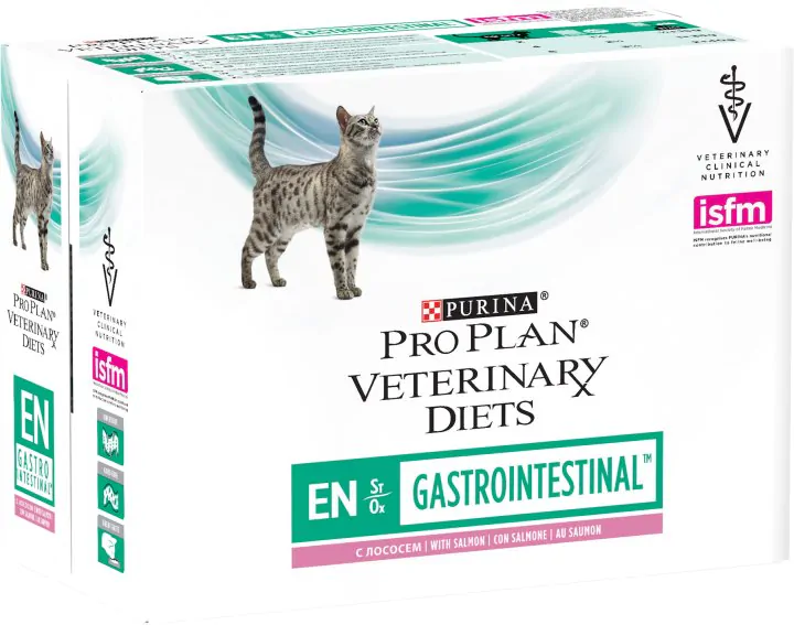 Вологий корм для котів при хворобах ШКТ Purina Pro Plan Veterinary Diets EN Gastrointestinal з лососем 10x85 г упаковка