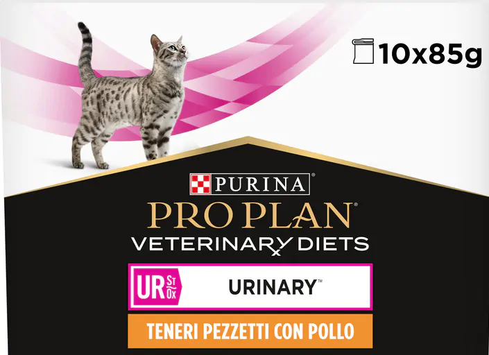 Вологий корм для котів при сечокам'яній хворобі Purina Pro Plan Veterinary Diets UR Urinary з куркою 10x85 г упаковка