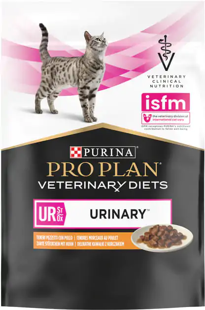 Вологий корм для котів при сечокам'яній хворобі Purina Pro Plan Veterinary Diets UR Urinary з куркою 10x85 г упаковка