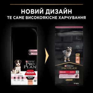 Сухий корм для цуценят середніх порід Purina Pro Medium Puppy Sensitive Skin з лососем 12кг