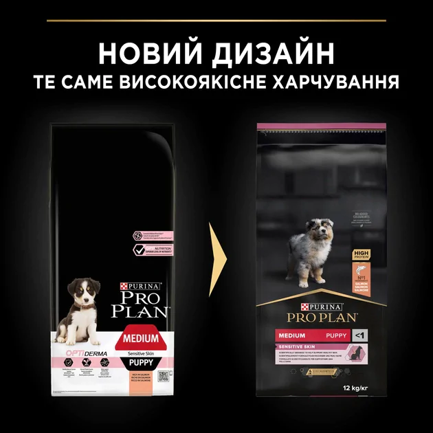 Сухий корм для цуценят середніх порід Purina Pro Medium Puppy Sensitive Skin з лососем 12кг