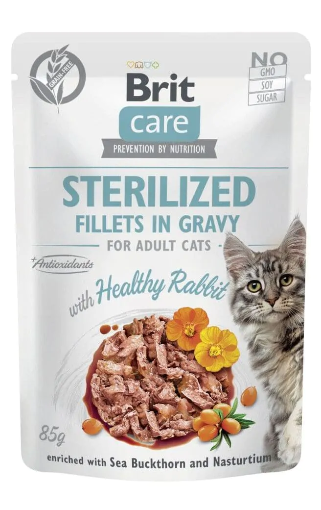 Brit Care Fillets in Gravy Rabbit Sterilized - корм для стерилізованих котів філе в соусі з кроликом 85г