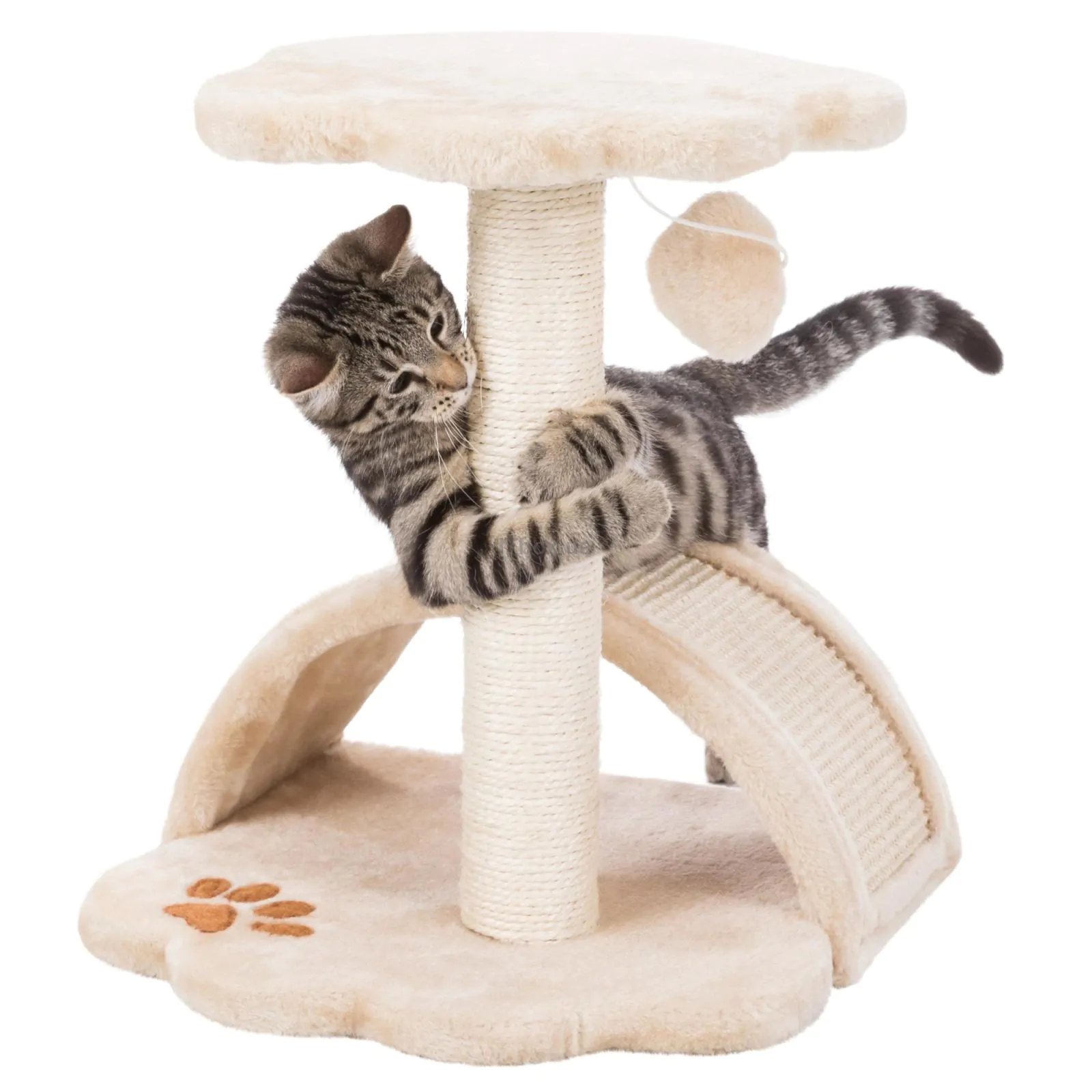 Дряпка Trixie Junior Vitoria для котів з іграшкою на мотузці сизаль/плюш бежева 36х36х43 см