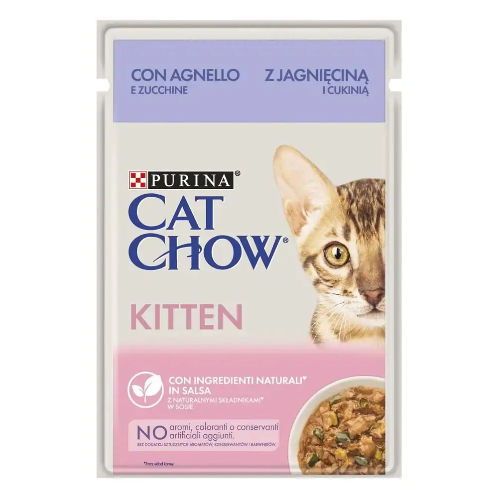 Вологий корм для кошенят Cat Chow Kitten pouch 85 г (ягня та кабачок)