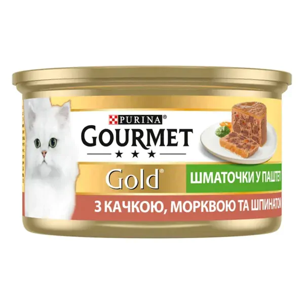 Вологий корм для котів Gourmet Gold Pieces in Pate Duck, Carrot & Spinach 85 г (качка, морква та шпинат)