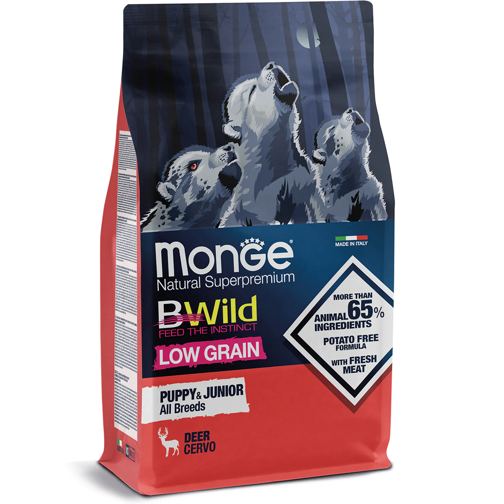 Сухий корм для цуценят та юніорів MONGE DOG BWILD LOW GRAIN Puppy & Junior оленина