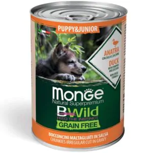 Вологий корм для цуценят MONGE DOG WET BWILD Puppy & Junior качка, гарбуз та цукіні 400 гр