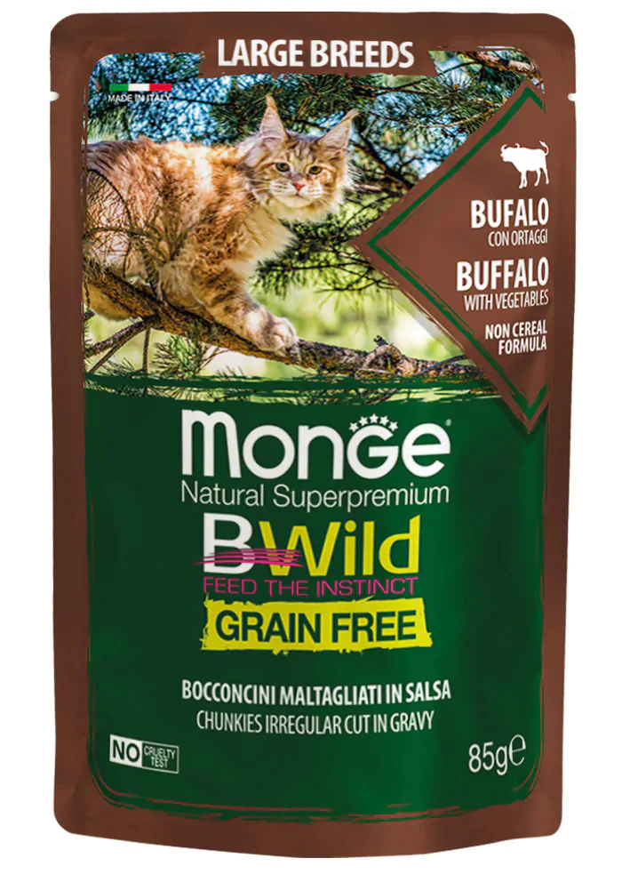 Вологий корм для кошенят великих порід з 2х місяців MONGE CAT BWILD GR.FREE WET буйвол 85гр