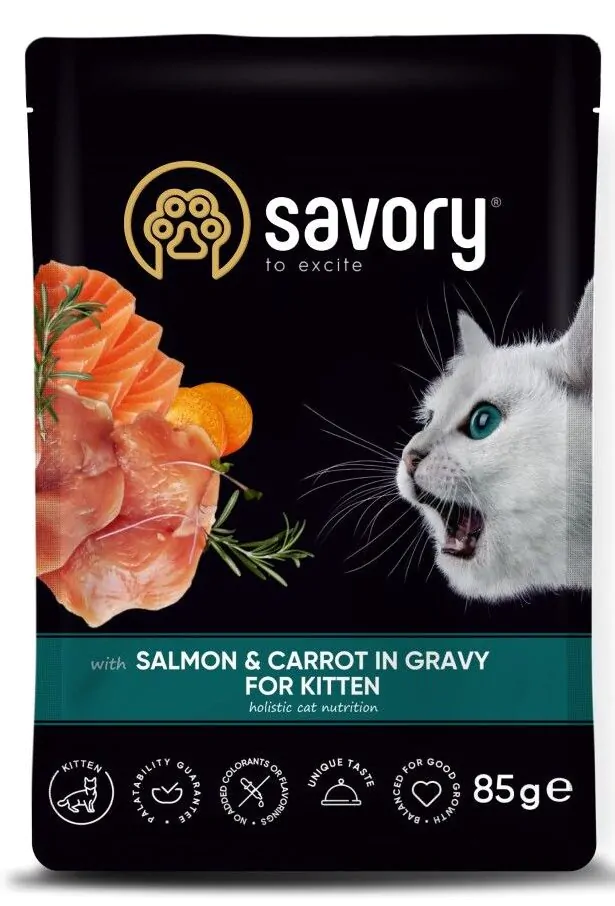 Savory Kitten Pouch Salmon and Carrot - вологий корм для кошенят Savory 85 г лосось
