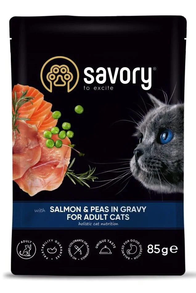 Savory Adult Cat Pouch Salmon and Peas - вологий корм для котів Savory 85 г лосось та горошок
