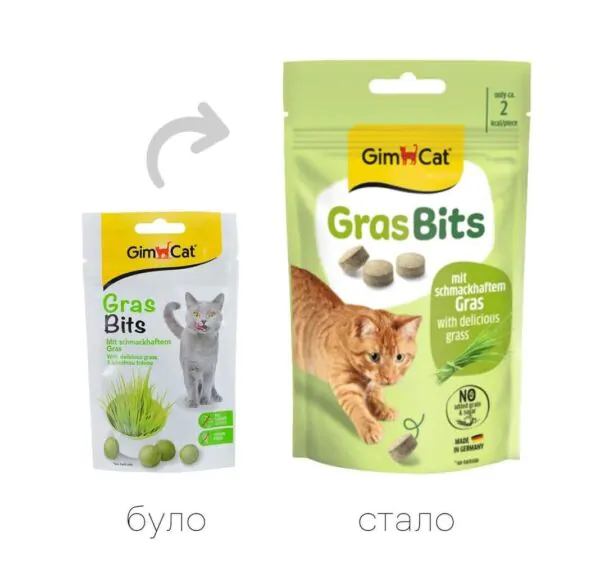 Ласощі для котів таблетки з травою GimCat GrasBits 65 шт, 40 г