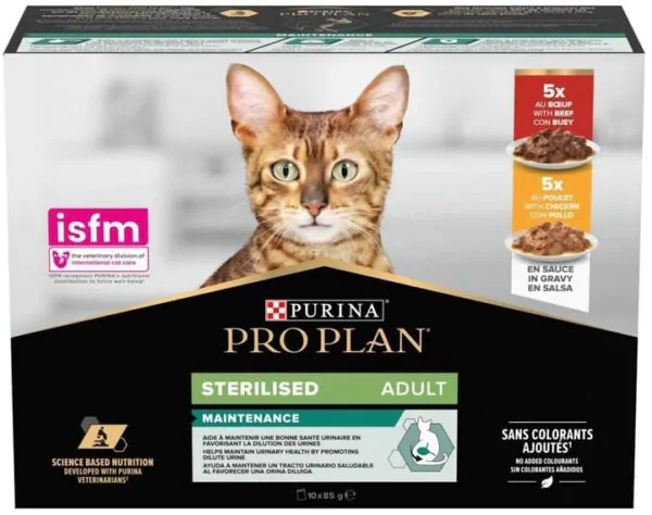 Вологий корм для стерилізованих котів Purina Pro Plan Sterilised яловичина курка  Мультипак 10 х 85 г