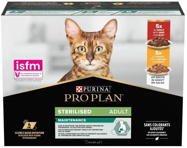 Вологий корм для стерилізованих котів Purina Pro Plan Sterilised яловичина курка  Мультипак 10 х 85 г