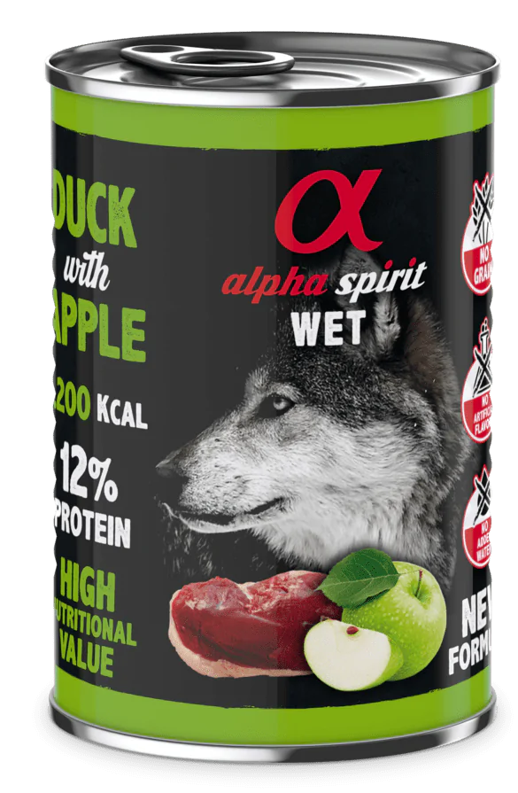 Вологий корм для собак Alpha Spirit з качкою та зеленими яблуками 400 г