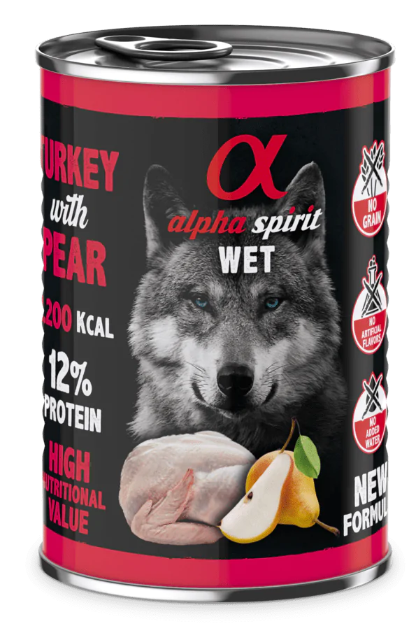 Вологий корм для собак Alpha Spirit з індичкою та грушами 400 г