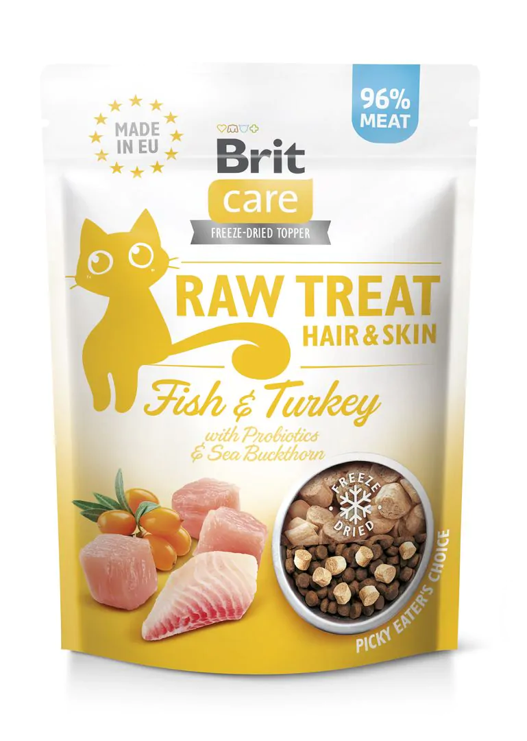 Ласощі для котів Brit Raw Treat Hair & Skin Freeze-dried з рибою та індичкою, 40 г Ласощі для котів Brit Raw Treat Hair & Skin Freeze-dried з рибою та індичкою, 40 г