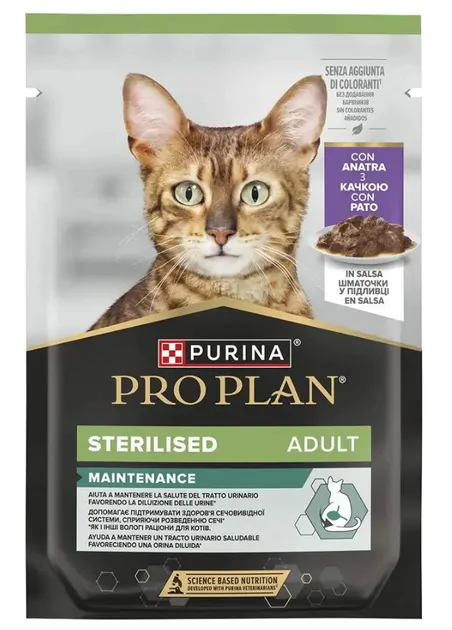 Вологий корм для стерилізованих котів Purina Pro Plan Sterilised шматочки у підливці з качкою 85 г