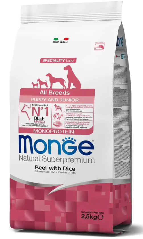 Корм для цуценят Monge Dog All breeds Puppy & Junior яловичина з рисом 2.5 кг