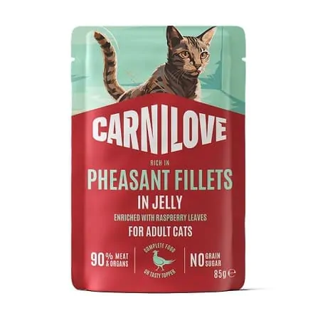 Carnilove Jelly Pheasant with Raspberry Leaves - вологий корм для котів фазан і листя малини в желе 85 г