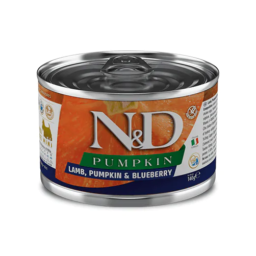 Farmina N&D Pumpkin Grain Free Dog Adult Mini Lamb, Pumpkin & Blueberry Cans - вологий корм для собак, гарбуз/ягня/чорниця, 140 г