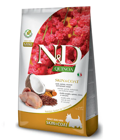 Farmina N&D Quinoa Dog Adult Mini Skin & Coat Quail & Coconut - корм для собак для шкіри і шерсті, з перепелом, кокосом і куркумою