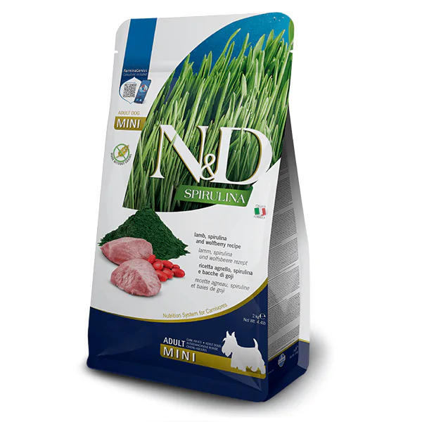 Farmina N&D Grain Free Spirulina Dog Adult Mini Lamb & Wolfberry - корм для собак з ягням, спіруліною та ягодами годжі, 2 кг