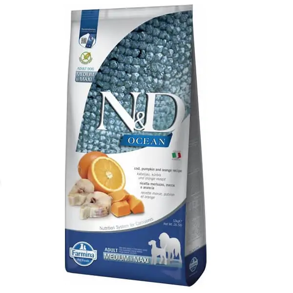 Farmina N&D Grain Free Ocean Pumpkin - корм для собак середніх і великих порід з тріскою та апельсином