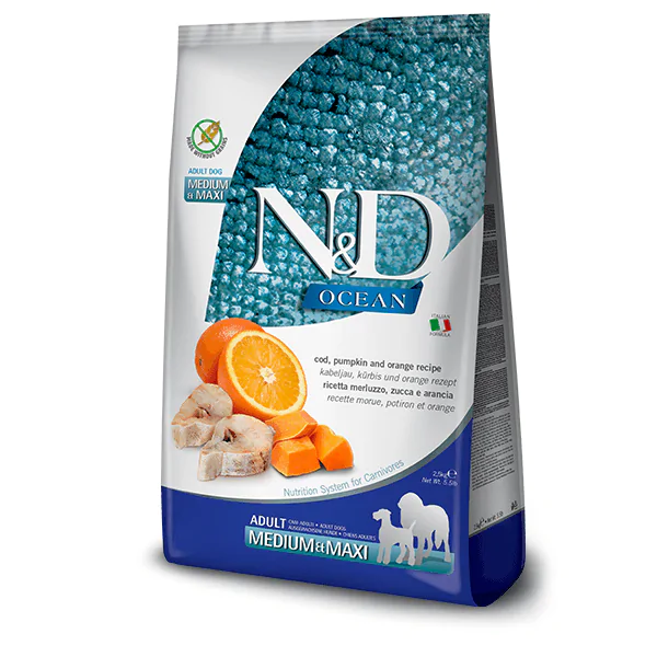 Farmina N&D Grain Free Ocean Pumpkin - корм для собак середніх і великих порід з тріскою та апельсином